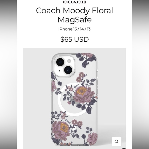NWT Coach Protective Case for MagSafe iPhone 15/14/13 Moody Floral Glitter - Picture 8 of 8